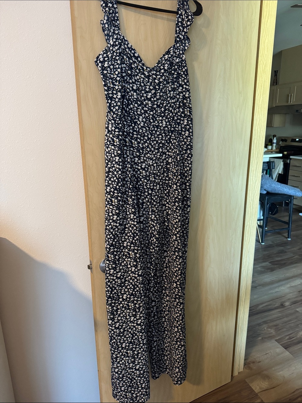 Women's Blue Floral Jumpsuit with Ruffle Straps
